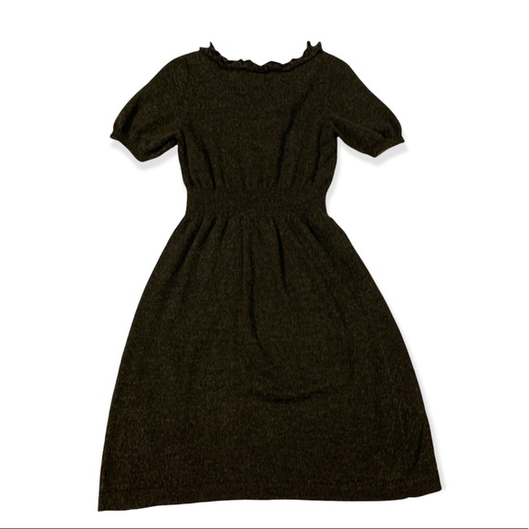 LOFT Gray Ruffle V-Neck Short Sleeve Wool Blend Sweater Dress-Size Small - Picture 1 of 8